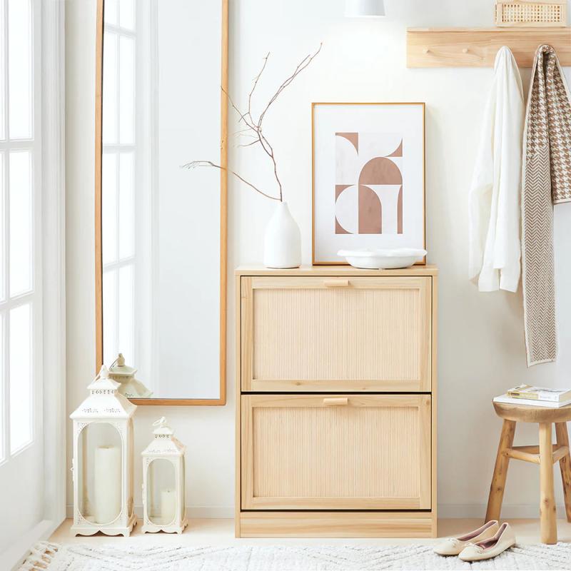 Elegant Skoskab med 2 Rum - Naturfarvet