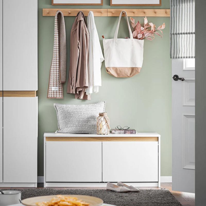 Elegant Hvid Skobænk med Opbevaring, 30x47x104 cm