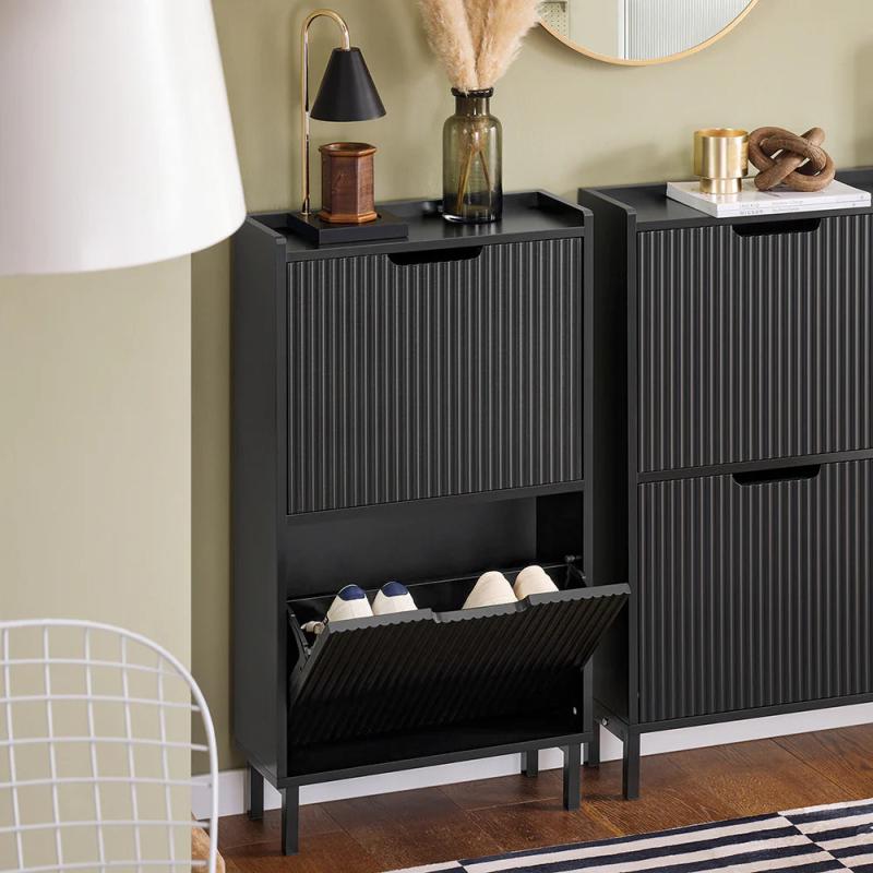 Elegant Pladsbesparende Skoskab, 50x19x90 Cm, Sort