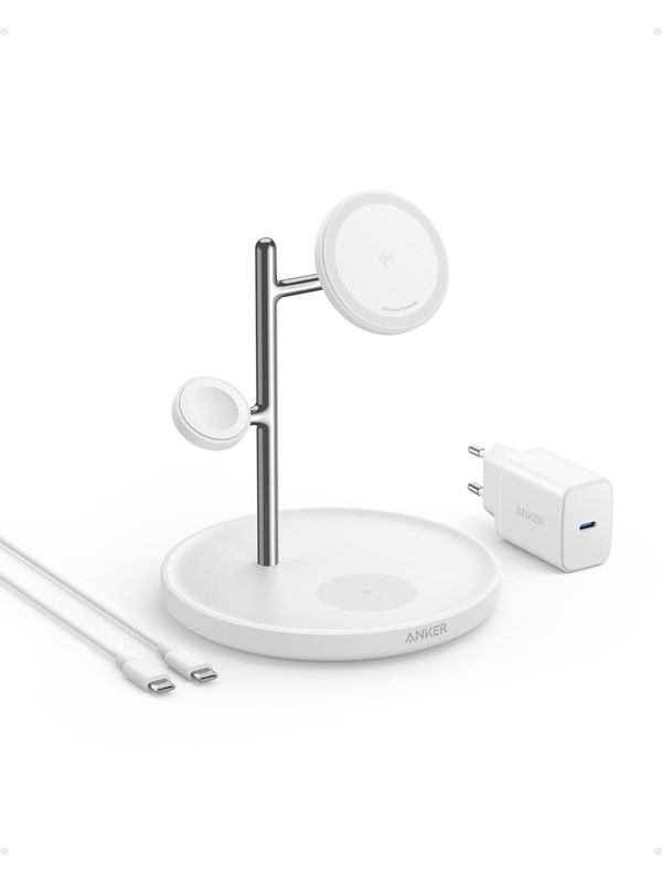 Maggo Trådløs Opladningsstation (3-i-1) - Hvid Black Friday Udsalg
