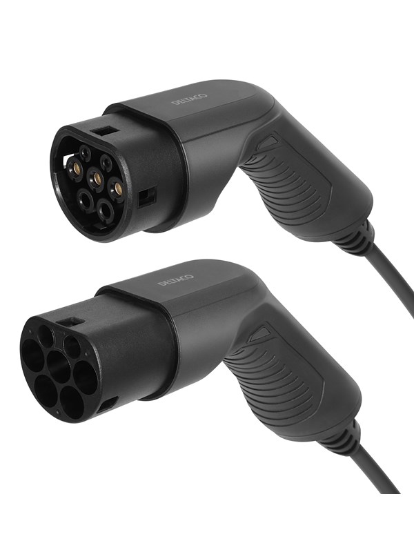 E Charge Cable Type 2   Type 2 3 Phase 16a Spiral 3m 5m Black Friday Deltaco Udsalg