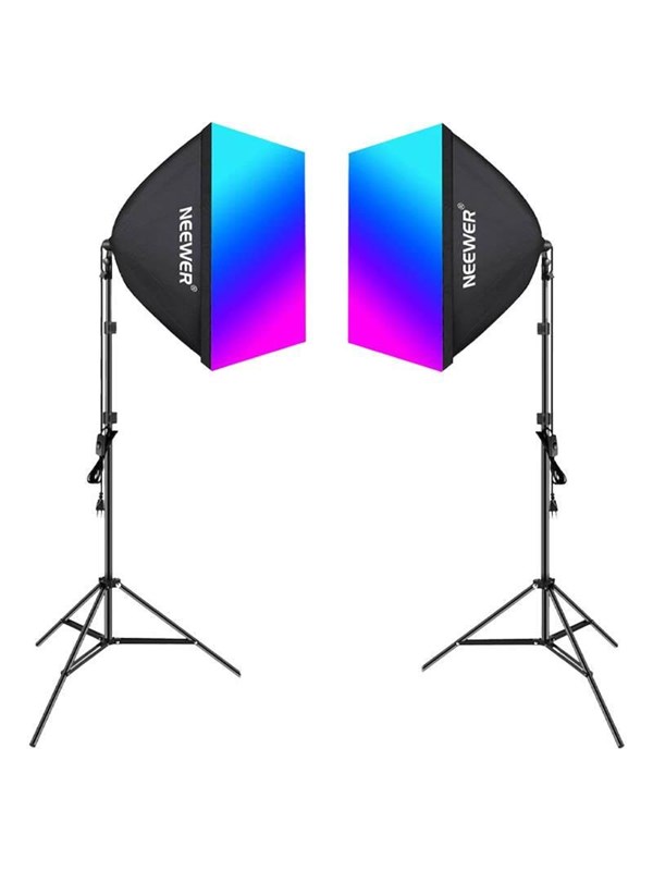 Kit Nk800   Two Softboxes Rgb Bulbs 24w (2700 6500k) Tripods Barndoors Black Friday Neewer Udsalg