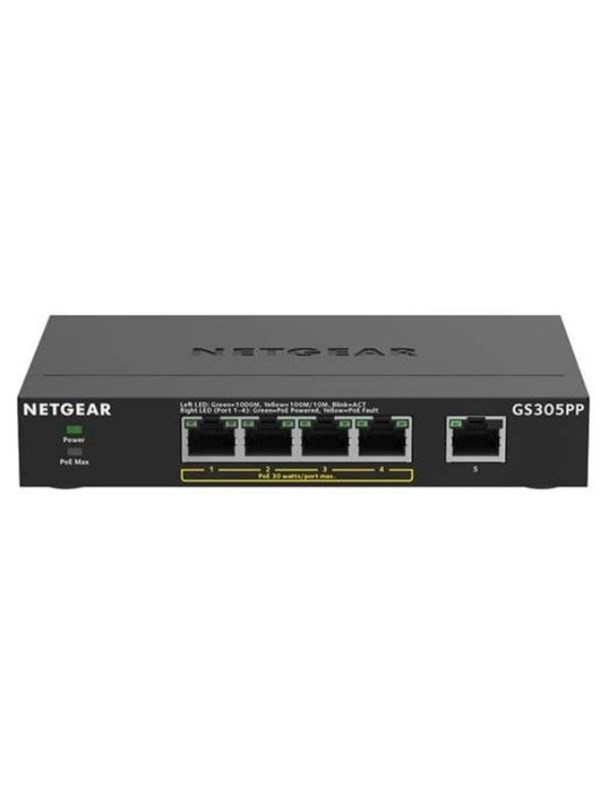 Gs305pp 5 Port Gigabit Ethernet Soho Unmanaged Switch 4 Ports Poe+ (83w) Black Friday Netgear Udsalg