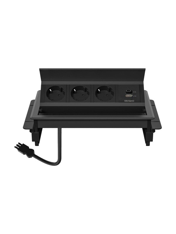 Office   Power Strip   1x21w A+c Usb Gst18 Cable Connector In Desk Flip Up Black Friday Deltaco Udsalg