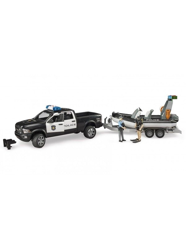 Ram 2500 Police Pickup With L&s Module, 2 Figures, Trailer + Boat Black Friday Bruder Udsalg