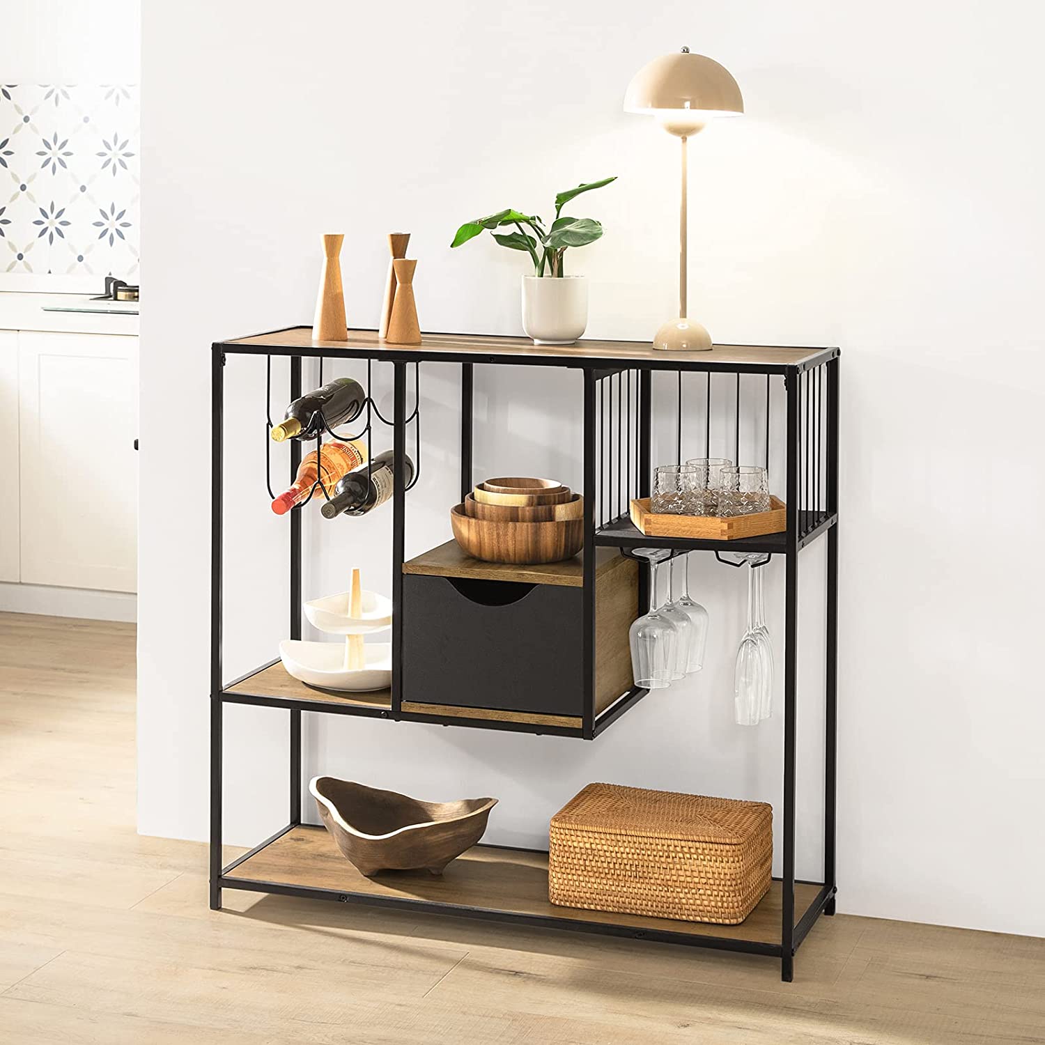 Konsolbord Med Plads Til Vin Og Vinglas, 100 X 33 X 95 Cm, Brun Black Friday Sobuy Udsalg