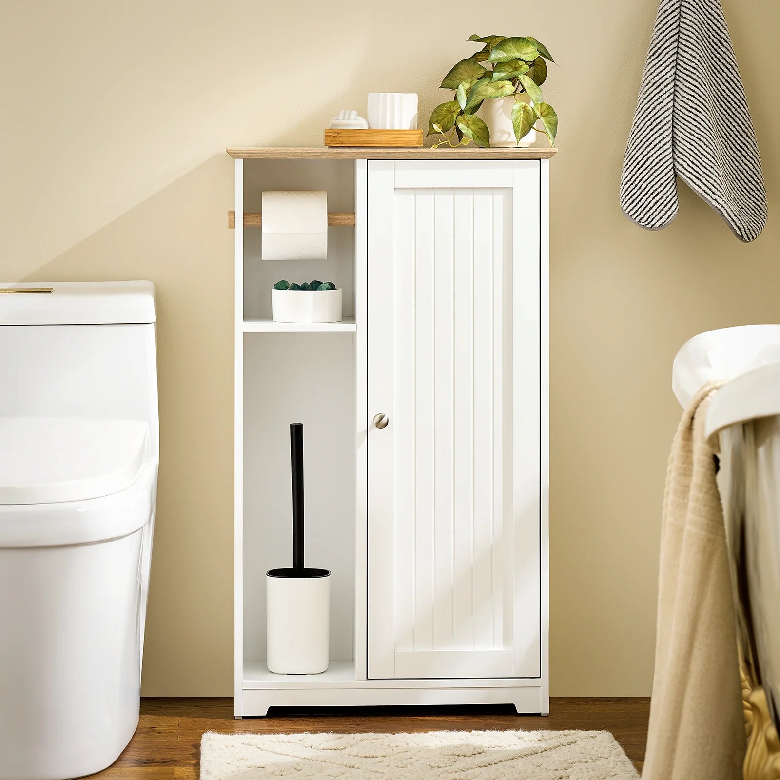 Badeværelsesskab I Hvid   50x21x86 Cm   Med Toiletpapirholder Black Friday Sobuy Udsalg